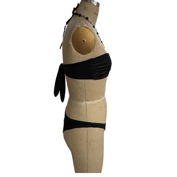 Beach Bunny Black Bikini Set Dangling Pastel Jewels Chain Halter Top L Bottoms M - Picture 6 of 13